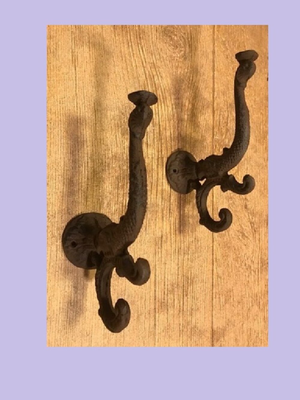 Two (2) Cast Iron Chinese Dragon / Dolphin 8" Wall Hook 0170-01204 R